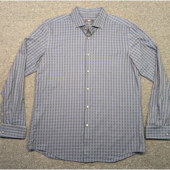 Hugo Boss Shirt Mens Large 44 17.5 Slim Fit Long Sleeve Button-Up Checkered - Picture 3 of 7